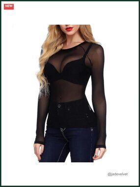 Sheer Mesh Fishnet Long Sleeve Top Plus Size Stretchy Breathable